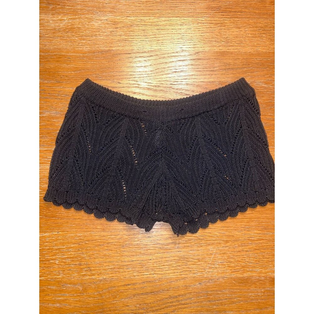 Black Knit Crochet Patterned Womens Shorts